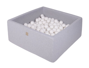 Vierkante ballenbak - Licht grijs met Witte ballen